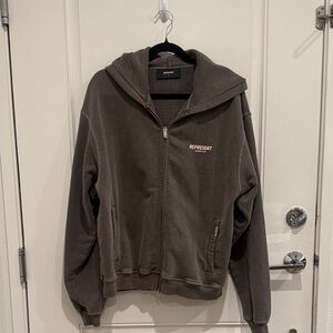 Represent Men’s Washed Dark Grey Brown Zip-Up Hoodie Size M